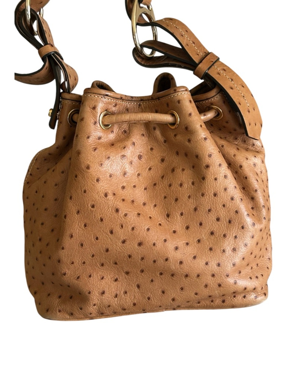 Dooney & Bourke Tan Ostrich-Embossed Drawstring Bucket Bag - Picture 10 of 17